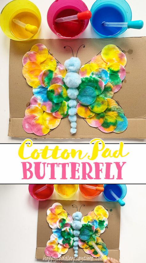 Cotton Pad Butterfly Craft - Happy Toddler Playtime Baby Room Activities, Butterfly Crafts Preschool, Butterflies Activities, Butterfly Craft, Halloween Crafts For Toddlers, Baby Blanket Knitting, Beginner Knitting Projects, Scarf Knitting, Butterfly Crafts