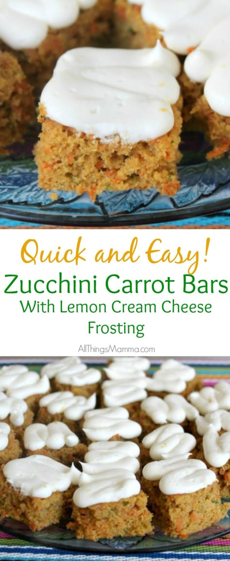 Carrot Bars, Zucchini Bars, Hot Fudge Cake, Zucchini Carrot, Mini Sweets, Hot Chocolate Fudge, Lemon Cream Cheese Frosting, Lemon Cream Cheese, Party Food Dessert