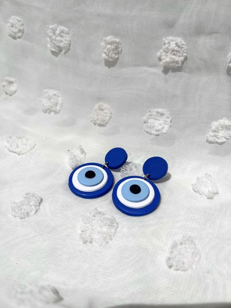 Evil Eye Polymer Clay Earrings, Clay Earing Idea, Polymer Clay Evil Eye, Evil Eye Clay Earrings, Earrings Made Of Clay, Earrings From Clay, Polymer Clay Earings Ideas, Diy Earrings Clay, Porcelana Fria Ideas