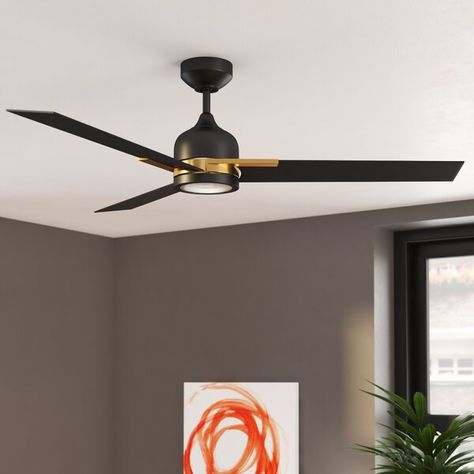 Orren Ellis 52" Strode 3 Blade LED Ceiling Fan, Light Kit Included | Wayfair Brass Ceiling Fan, Ceiling Fan Light Kit, Best Ceiling Fans, Remote Control Light, Ceiling Fan Design, Ceiling Fan Light, Ceiling Installation, Led Ceiling Fan, Modern Ceiling Fan