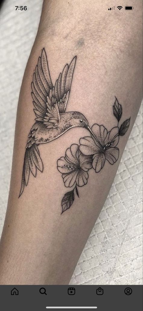 Lily Flower With Hummingbird Tattoo, Matching Back Of Arm Tattoos, Humming Bird Floral Tattoo, Hummingbird Orchid Tattoo, Hummingbird With Lily Tattoo, Humming Bird Tattoo Forearm, Hummingbird Tattoo Forearm, Hummingbird Tattoo Color, Black And White Hummingbird Tattoo