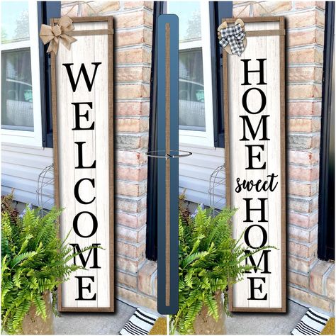 PRICES MAY VARY. 【Perfect Size】: Measures 45" long x 9" wide x 1" thick weighs 2.5 lb and can be placed as a backrest on a door, patio, entry side wall, entryway, front porch, wall or fireplace decoration. 【Double-Sided is More Worth Choosing】: This outdoor welcome sign is double-sided, each side of our wooden welcome sign is printed with home sweet home and welcome respectively, you can choose to display it according to your mood. 【Strictly Selected Materials】: Our tall outdoor welcome signs ar Farmhouse Modern Decor, Wall Entryway, Home Front Door, Outdoor Welcome Sign, Front Door Sign, Wooden Welcome Signs, Porch Wall, Farmhouse Modern, House Front Door