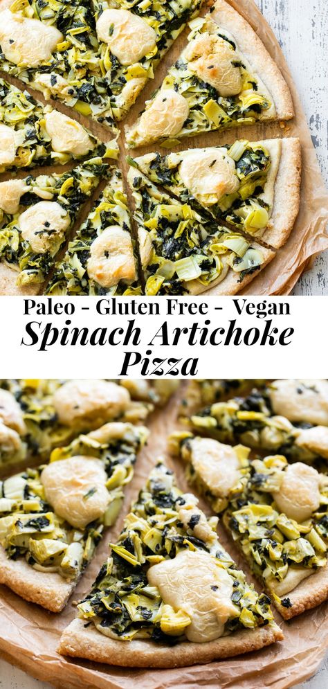 Pizza Melts, Spinach Artichoke Pizza, Artichoke Pizza, Dairy Free Pizza, Pizza Vegana, Vegan Pizza Recipe, Vegan Paleo Recipes, Cheesy Pizza, Cashew Cheese