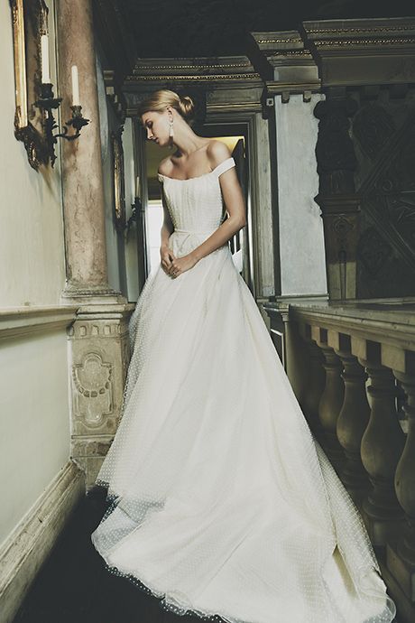 Phillipa Lepley Couture Wedding Dress London UK Embroidered Dotty Tulle Off the Shoulder Phillipa Lepley, British Wedding Dresses, Dresses Couture, British Wedding, Couture Wedding Dresses, Feminine Wedding, Wedding Dress Collection, Exquisite Gowns, Luxury Wedding Dress