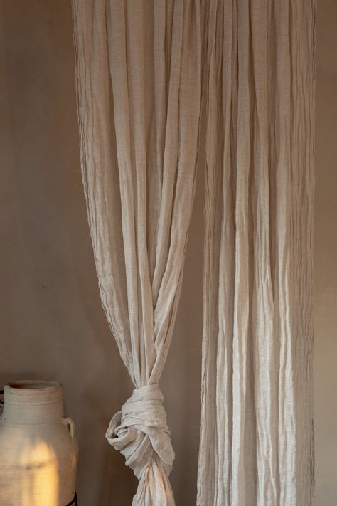 Sheer Closet Curtains, Muslin Curtains Living Room, Cheese Cloth Curtains, Muslin Curtains Diy, Shower Curtain Photoshoot, Single Curtain Panel On Window, White Linen Curtains Living Room, Organic Curtains, Curtain Room Divider Ideas