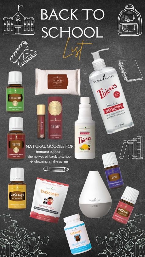 The essential oil back to school shopping list, Young Living essential oils, Young Living, Thieves hand sanitizer, Probiotics, back to school list, back to school with oils Back To School Shopping List, Thieves Hand Sanitizer, Essential Oils Young Living, Back To School List, School Shopping List, Young Living Thieves, School List, Back To School Shopping, School Shopping