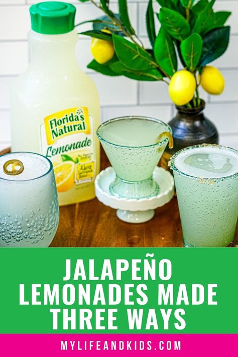 You don’t have to like jalapeños to love these Jalapeño Lemonades! They’re the perfect combination of sweet, sour and spicy, making them the ultimate summertime drinks. I’m sharing easy recipes to make these as a mocktail, a cocktail or as a slushie! #ad #FloridasNatural @FloridasNatural Jalapeno Lemonade Recipe, Jalepeno Margarita Recipe, Spicy Lemonade Recipe, Spicy Lemonade, Jalapeno Lemonade, Cucumber Lemonade, Sugar Free Lemonade, Lemonade Slushies, Diy Lemonade