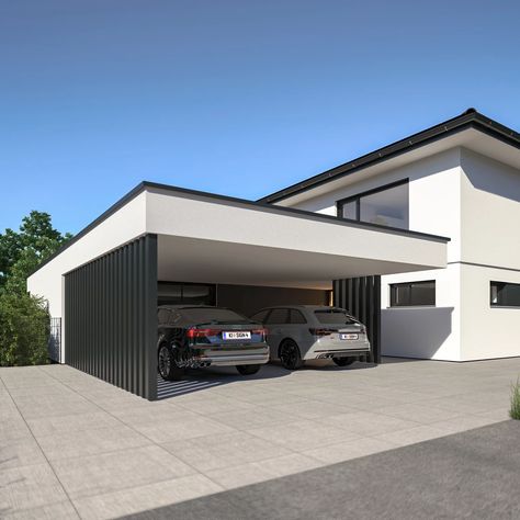 SENSATION1848 by POINTL MARTIN DESIGN STUDIOS Car Port Extension, Car Porch Design, Brick House Plans, Carport Modern, Modern Carport, Carport Ideas, Window Grill Design Modern, Pergola Carport, Midcentury Architecture