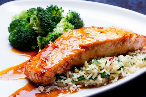 Maple Glazed Salmon Recipe | The Leaf Nutrisystem Blog Teriyaki Glazed Salmon, Follicular Phase, Maple Glazed Salmon, Nutrisystem Recipes, Honey Glazed Salmon, Ginger Salmon, Salmon Glaze Recipes, Teriyaki Glaze, Power Bar