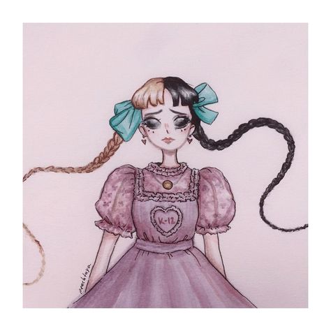 Melanie Martinez Fan Art K-12, Melanie Martinez Fan Art, Drawing Chibi, Dress Watercolor, How To Draw Braids, Different Art Styles, Drawing Stuff, Dress Drawing, Art Styles