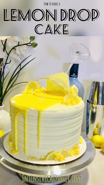 Recipe and instructions to make a tasty and beautiful Lemon Drop Martini Cake! Lemon Drop Cake, Lemon Birthday Cakes, Alcohol Cake, Drop Cake, Cake Lemon, Lemon Cake Recipe, Cake Layers, India Food, Almond Cakes