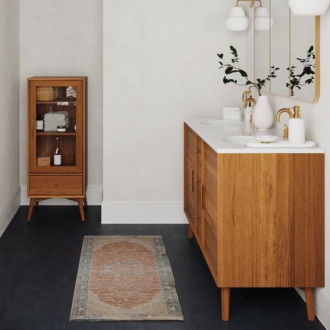 Mid-Century Double Bathroom Vanity (63"–72") - Acorn | West Elm West Elm Bathroom, Pharmacy Cabinet, Best Bathroom Paint Colors, Mid Century Modern Vanity, Small Full Bathroom, Mid Century Modern Bathroom, Desert House, Modern Bathtub, Mid Century Bathroom