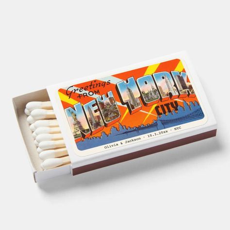 Custom NYC Wedding Favor Vintage Postcard Matchboxes | Zazzle Vintage Wedding Favors, City Postcard, Weekend Ideas, Nyc Wedding, Wedding Weekend, Wedding Matches, City Wedding, Vintage Postcard, Wedding Favor