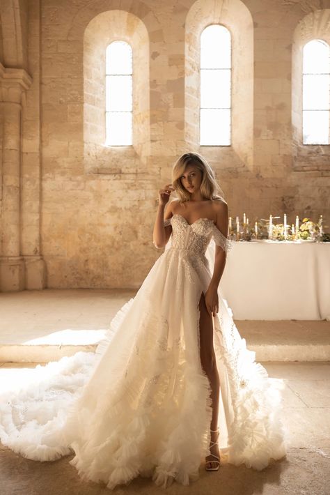 Eva Lendel Love Spell, Ethereal Wedding Dress Romantic, Dreamy Romance, Straight Wedding Dresses, Eva Lendel, Alta Moda Bridal, Fabric Draping, Shimmer Fabric, Sweetheart Neckline Dress