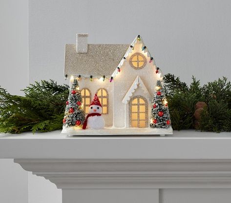 Christmas Decorations For Kids | Pottery Barn Kids Interior String Lights, House Pottery, Holiday 2022, Christmas Decorations For Kids, Christmas Village Houses, Interior Lights, Glitter Houses, Putz Houses, Up House