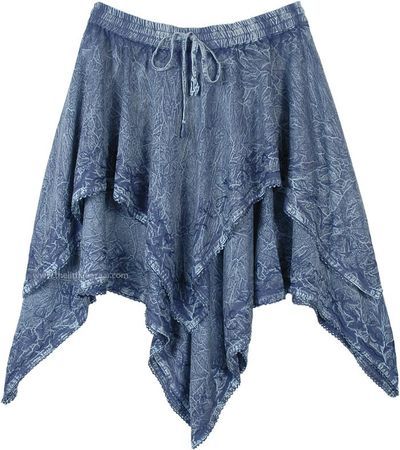 high Hanky Hem Twin Layered Stonewashed Blue Skirt | Short-Skirts | Blue | Stonewash, High-Low, Handkerchief, Dance | ShopLook Hankerchief Skirt, Handkerchief Hem Skirt, Western Skirts, Halloween Skirt, Abstract Embroidery, Hanky Hem, Hippie Look, Scarf Shirt, Trendy Skirts