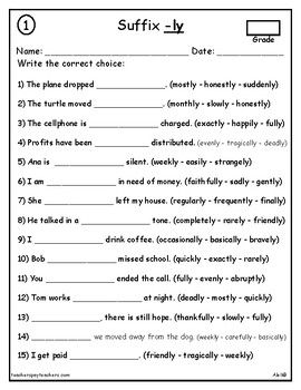 Suffix -ly. 30 different words. 2 worksheet 30 questions/sentences, 1 worksheet spelling practice, and 1 worksheet write your own 10 sentences. Study guide, answer key included. Suffix Ly Worksheet, Homeschooling 2nd Grade, Worksheet For Class 2, Suffixes Worksheets, English Grammar Test, 10 Sentences, Ela Worksheets, Teaching Reading Comprehension, 30 Questions