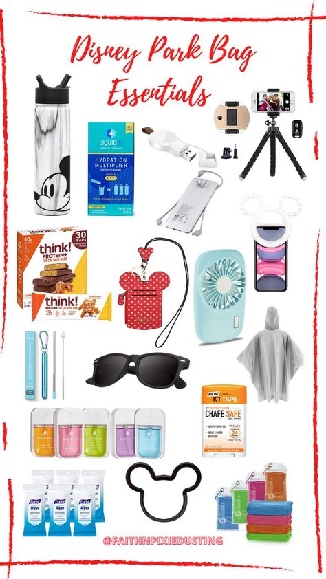 Disney Park Bag Essentials, Park Bag Essentials, Disney Park Bag, Universal Studios Orlando Trip, Disney Trip Surprise, Disney Bucket List, Packing List For Disney, Disney World Packing, Disney Essentials