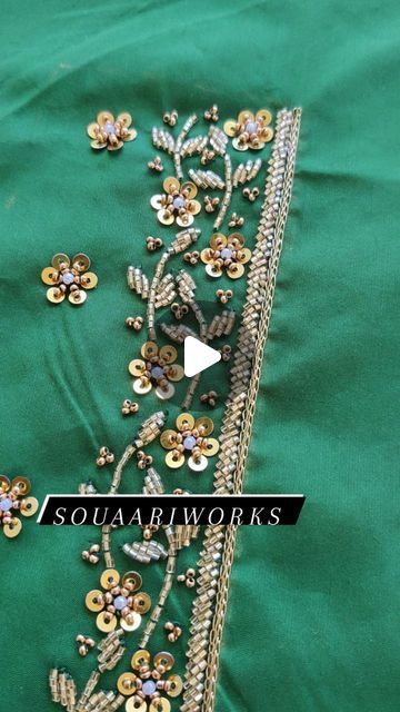 Hand Work Neck Designs, Chamki Work Designs, Work Neck Designs, Chamki Work, Aari Embroidery Design, Aari Blouse, Beads Work, Aari Embroidery, Handmade Embroidery Designs