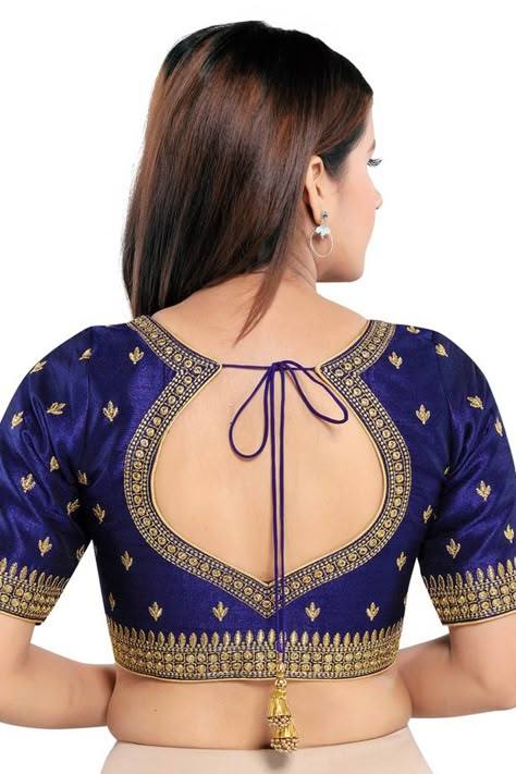 Product Features: Blouse Color: NAVY BLUE Blouse Fabric: Art Silk Blouse Work: Solid Blouse Closure: Front Open Blouse Type: Padded Blouse Sleeves Type: Elbow Sleeves Blouse Neck Type: Round Neck Product type: Saree Blouse Occasion: Partywear Disclaimer: There will be slight difference in digital to actual image ब्लाउज बैक नेक डिजाइन, Blue Blouse Designs, Latest Blouse Designs, Lace Blouse Design, Navy Blue Art, Blouse Designs High Neck, New Saree Blouse Designs, Latest Model Blouse Designs, Traditional Blouse Designs