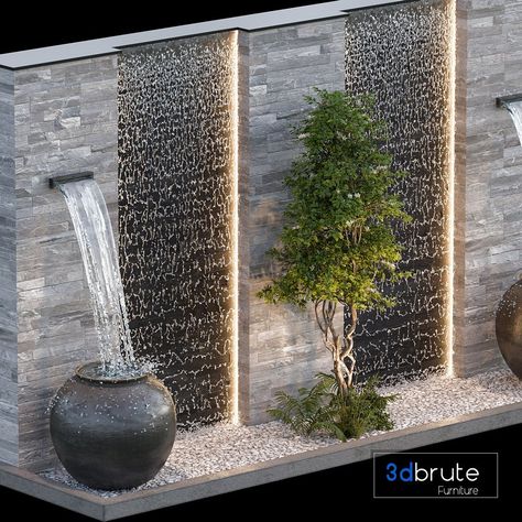 Waterfall fountains cascade 22 3d model Buy Download 3dbrute Waterfall Modern Design, Mall Exterior, Glass Fountain, Water Fountain Design, Outdoor Panels, Pond Garden, Terrace Garden Design, Garden Waterfall, Modern Backyard Landscaping