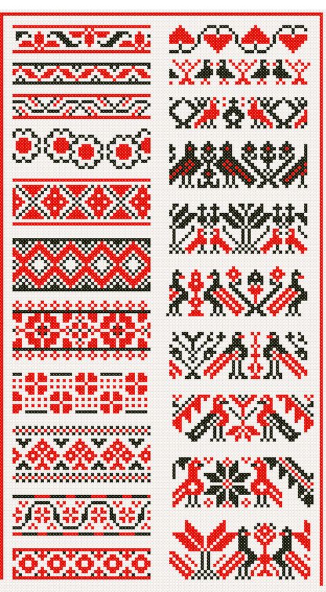 Hungarian Embroidery, Fair Isle Knitting Patterns, Fair Isles, Cross Stitch Bookmarks, Cross Stitch Borders, Loom Bands, Folk Embroidery, Bead Loom Patterns, Fair Isle Knitting