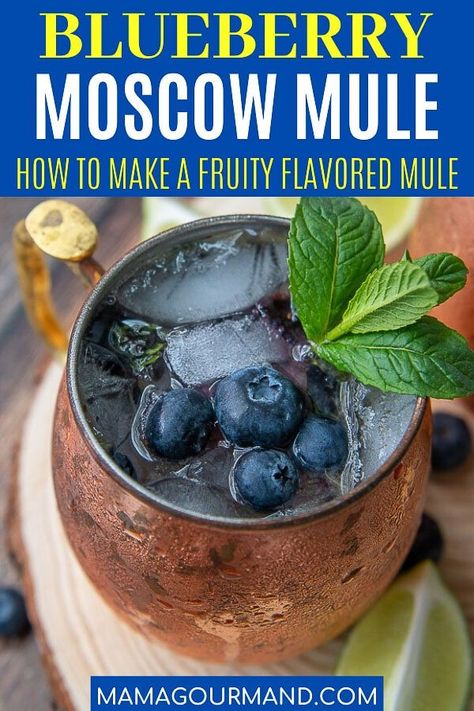 Blueberry Moscow Mule, Blueberry Cocktail, Moscow Mule Cocktail, Blueberry Mint, Moscow Mule Recipe, Mule Cocktail, Mule Recipe, Mixed Drinks Recipes, Cocktail Recipes Easy