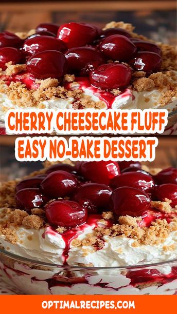 Craving something sweet but don't want to turn on the oven? Meet your new favorite dessert: Cherry Cheesecake Fluff! This easy, no-bake recipe is perfect for those lazy days when you need a quick and delicious treat. Creamy, dreamy, and loaded with cherry goodness, this fluff is sure to be a hit at any gathering or as a special treat just for you. Save this pin for a dessert that’s as easy as it is irresistible! #CherryCheesecakeFluff #NoBakeDessert #EasyRecipe #SweetTreat Cherry Cheesecake Pudding Dessert, Good For You Desserts, Cheap Trifle Desserts, Cheesecake Fluff Recipes, Easy Fluff Desserts, Easy Sweets For A Crowd, Yummy No Bake Desserts, Easy Potluck Dessert Recipes, Cherry Cheesecake Fluff Salad