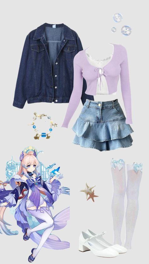 Kokomi Core Outfit, Kokomi Aesthetic Outfit, Kokomi Casual Cosplay, Kokomi Cosplay Outfit, Kokomi Modern Outfit, Kokomi Inspired Outfits, Kokomi Outfit Ideas, Kokomi Outfit, Kokomi Mermaid