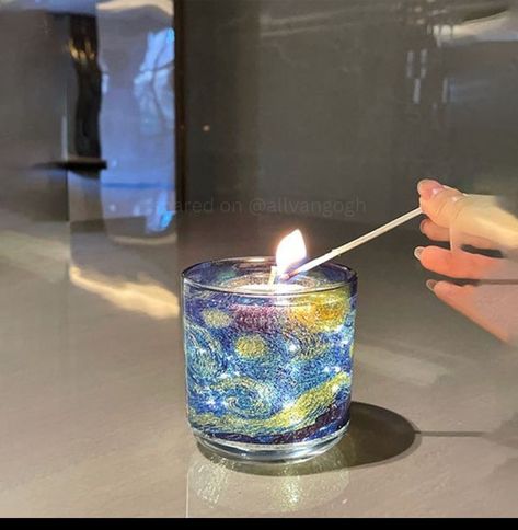 Starry Night Plate, Galaxy Candle, Night Candle, Lighting Diy, Ball Lamp, Candle Night, Creative Candles, Arte Van Gogh, Starry Nights