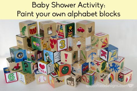 Learn how to prepare a "Paint your own activity block" activity for a baby shower! Guests paint the blocks to make a custom set for the baby! Baby Shower Blocks Decorating, Baby Shower Block Decorating, Baby Blocks Baby Shower, Kate Baby, Baby Shower Activity, Planning Pregnancy, Block Painting, Baby Shower Crafts, Garden Shower