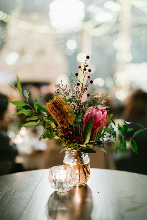 Australian Native Table Arrangements, Small Native Bouquet, Native Table Decorations, Wedding Table Native Flowers, Australian Native Table Decorations, Australian Native Centrepiece, Native Wedding Table Decorations, Australian Native Wedding Florals, Native Flower Table Arrangements