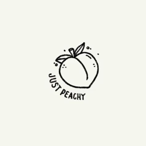 Cute Small Peach Tattoo, Cartoon Peach Tattoo, Peaches And Cream Tattoo, Peaches Tattoo Ideas, Mini Peach Tattoo, Peach Drawing Simple, Peach Flash Tattoo, Apricot Tattoo Small, Peach Tattoo Fine Line