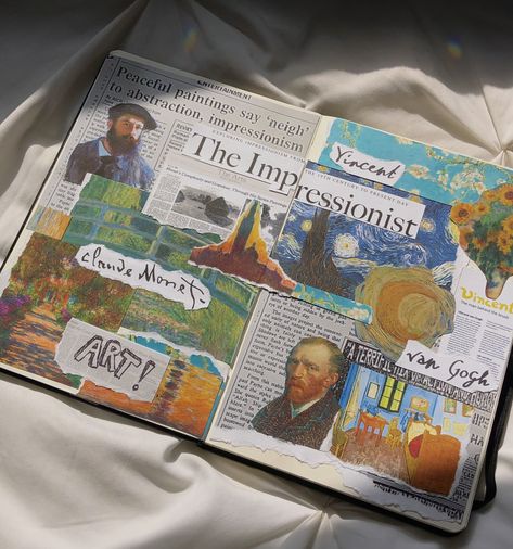 Research Journal Layout, History Of Art Notes, Van Gogh Journal Page, One Pager Book Reports, Art Titles Inspiration, Post Impressionism Aesthetic, Art History Journal, Artist Information Page, Artist Journal Sketchbooks