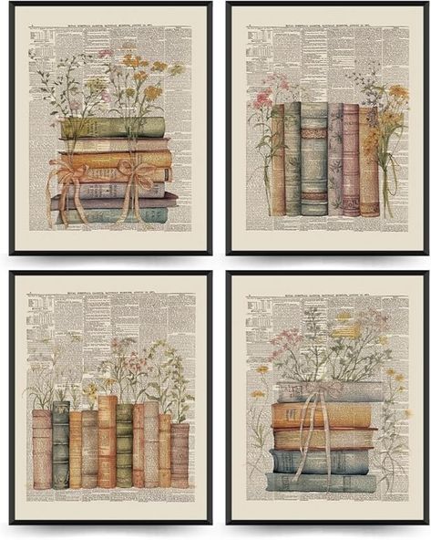 Vintage Book Art, Nursery Book, Reading Posters, Classroom Wall Decor, Book Wall Art, Great Works Of Art, Gifts Set, Mid Century Modern Wall Art, Vintage Library