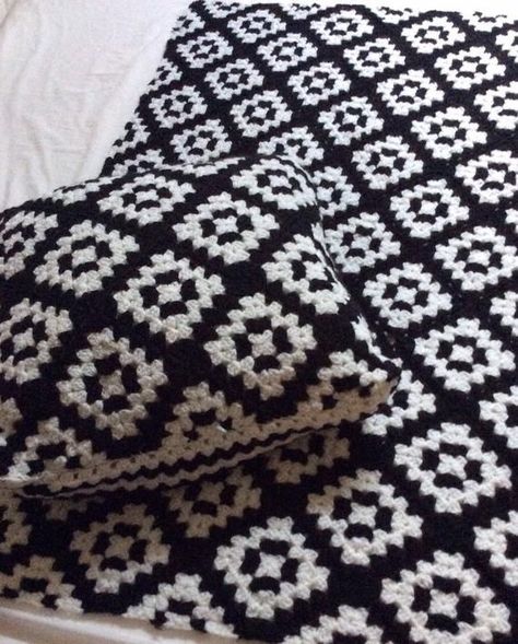 Crochet Blanket Black And White, Monochrome Crochet, Granny Square Crochet Blanket, Square Crochet Blanket, Diagonal Design, Cushion Cover Pattern, Crochet Cushion Cover, Crochet Granny Square Blanket, Crochet Patterns Free Blanket