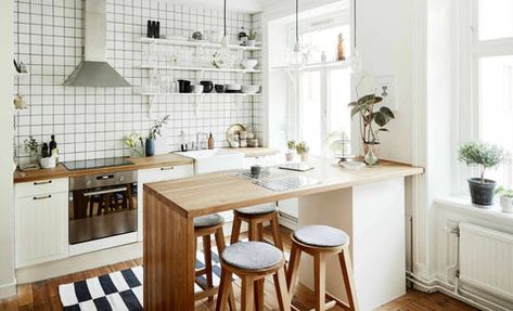 Dapur Skandinavia, Dapur Ikea, Peninsula Kitchen Design, Model Dapur, Scandinavian Kitchen Design, Open Kitchen And Living Room, Interior Dapur, Industrial Restaurant, Small Apartment Kitchen