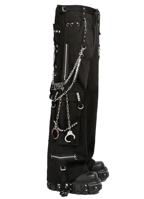 TOO MUCH HARDWARE? NOT EVEN A THING!🖤 ⛓️(ง •̀_•́)ง These black pants feature removable chains and handcuffs, a TRIPP NYC logo chain, adjustable ankles, studs, and deep pockets. – Drawstring and adjustable waist buckles allow for a tighter fit on the waist. 100% Cotton. Waist measurements are based on the waistband's full extension - that is the maximum inches that the waist will extend to. MODEL IS WEARING X-SMALL SIZE WAIST (Fully Extended) INSEAM XS 31 32 S 33 32 M 35 32 L 38 32 XL 41 32 XXL Nyc Tripp Pants, Outfits With Chains, Chain Pants Outfit, Pants With Chains, Trip Pants, Techno Rave Outfit, Alternative Pants, Tripp Nyc Pants, Nyc Logo