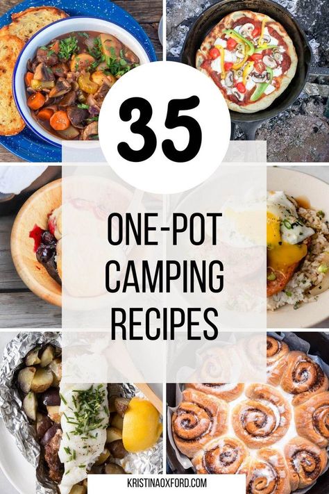 These are 35 of the best one-pot camping meals including, breakfast and dessert. Using only one piece of cookware means less packing and fewer dirty dishes to clean. Camping One Pot Meals, Cheap Camping Food, Campervan Meals, Van Meals, Camping Appetizers, Family Camping Meals, Vegetarian Camping, Easy Camping Breakfast, Van Hippie