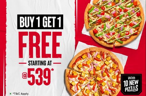 Pizza Hut Offers & Coupons: One can find the best deals on Pizza Hut. It always offers amazing discounts and cashback to customers on its mouth-watering pizzas and other dishes. During the festive season, Pizza Hut offers special deals, and usually 1 Plus 1 offer and the Buy 1 Get 1 Free always remain active and every Friday, the Pizza Hut Friday offer brings joy to the faces of pizza lovers. Pasta Starters, Pizza Hut Ads, Buy One Get One Free Poster Design, Buy 1 Get 1 Free Design Poster, Pizza Hut Coupon Codes, Pizza Ads, Pizza Banner, Buying House, Food Posts