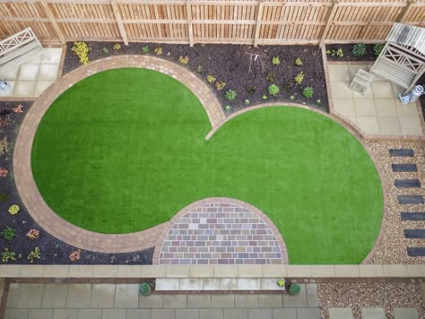 Curvy Garden Design, Circle Lawn Landscape Design, Circular Lawn Garden Design, Garden Circle Ideas, Oval Garden Design, Circle Garden Ideas, Long Garden Design Layout, Circle Landscape Design, Round Garden Design