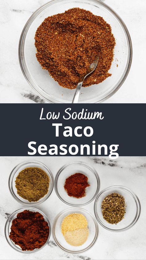 Whether you forgot to buy taco seasoning at the store or are looking to make a DIY low-sodium option, this taco seasoning has got you covered. This homemade blend lets you control sodium intake without sacrificing flavor. This spice blend is great for tacos, enchiladas, quesadillas, or any Mexican / Tex-Mex dish your making! Low Sodium Taco Seasoning, Taco Meat Seasoning, Low Sodium Recipes Heart, Ground Beef Seasoning, Sodium Intake, Mexican Seasoning, Taco Seasoning Recipe, Taco Ingredients, Spice Mix Recipes