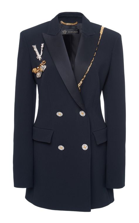 Crepe Draped Chain Blazer by VERSACE for Preorder on Moda Operandi Chain Blazer, Robes Glamour, Versace Spring, Versace Fashion, Woman Suit Fashion, Versace Collection, Mode Kpop, Vintage Mode, Fashion Attire