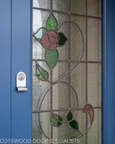 Transom Window, Stained Glass Door, Cream Paint, Wooden Front Doors, Rennie Mackintosh, Transom Windows, China Blue, Double Glazing, Blue China