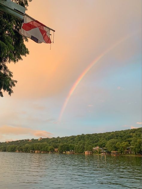 Austin Texas Aesthetic, Austin Lake, Lake Travis Austin, College Core, Texas Aesthetic, Sunset Rainbow, 9 Lives, Rainbow Pictures, Lake Austin