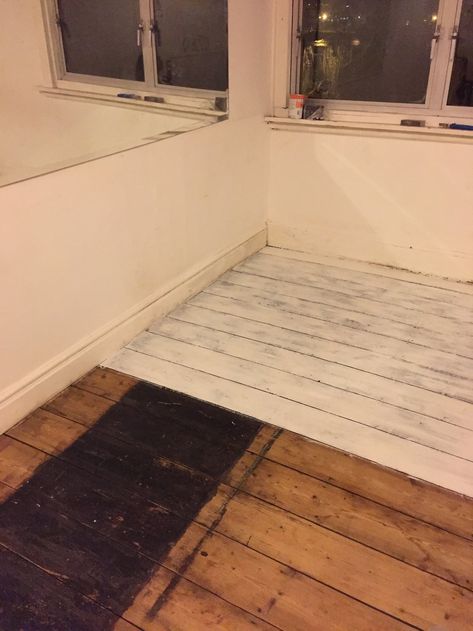 How To Paint Floorboards White with Rust-Oleum - We Made This Life Floorboards Bedroom, White Painted Wood Floors, White Painted Floors, Painted Wooden Floors, White Floorboards, Painted Floorboards, White Wooden Floor, Open Living Room Design, Painted Wood Floors