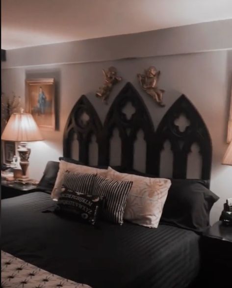 Cathedral Bed Frame, Goth Headboard, Cathedral Headboard, Diy Gothic Headboard, Gothic Headboard, Gothic Bed Frame, Decent Bed Design, Goth Bed, Tree House Bed