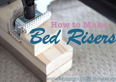 Share Tweet Pin Mail Last week I showed you my no-sew bedskirt, necessitated by the fact that I put the bed on risers to ... Diy Bed Risers, Wood Bed Risers, Dorm Room Organization Diy, Small Room Diy, Diy Storage Bed, Diy Easter Basket, Furniture Risers, Shelter In Place, Bed Risers