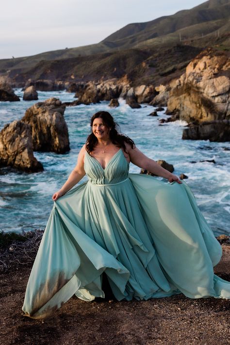 This Carmel Beach elopement was so relaxed! Her non-traditional elopement wedding dress was sage green. Find elopement dresses, elopement dresses short, elopement dresses long, hiking elopement dresses, wedding dresses, wedding dresses with sleeves, wedding dresses simple, wedding dresses lace, wedding dress styles, wedding dresses romantic, and wedding dress inspiration. Book me for your destination elopement photos or California wedding and elopement photography at jenniferwhalenweddings.com. Lace Wedding Dress Styles, Elopement Dress Long, Elopement Dresses, Elopement Wedding Dress, Blue Desert, Carmel Beach, Hiking Elopement, Elopement Wedding Dresses, Sage Green Dress