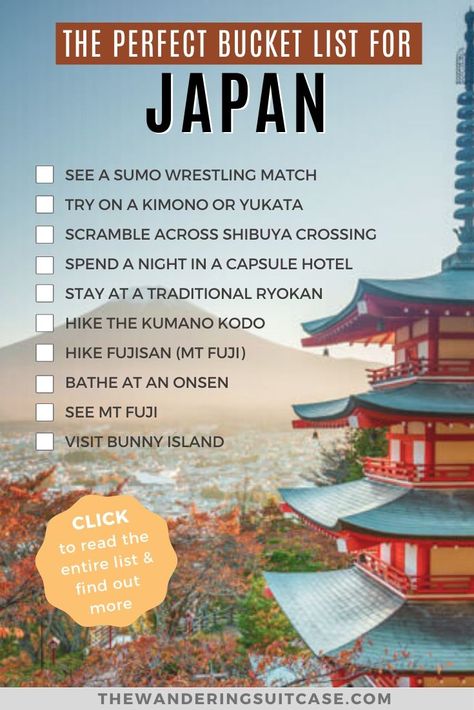 Bucket list experiences in Japan. Best things to do in Japan. Bucket list-worthy experiences to add to your Japan itinerary. Things to do in Japan and things you can't miss when you're visiting Japan. Holiday In Japan, Places To Visit In Japan Bucket Lists, Japan Best Places, Japan To Do List, Vacation In Japan, Bucket List Things To Do, Bucket List Japan, Things To Do In Japan Bucket Lists, Asia Travel Bucket List